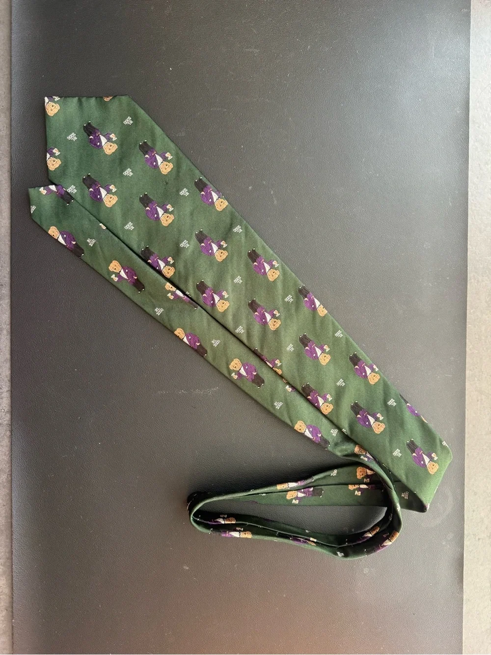 Polo by Ralph Lauren Green Novelty Print Tie with Purple Accents